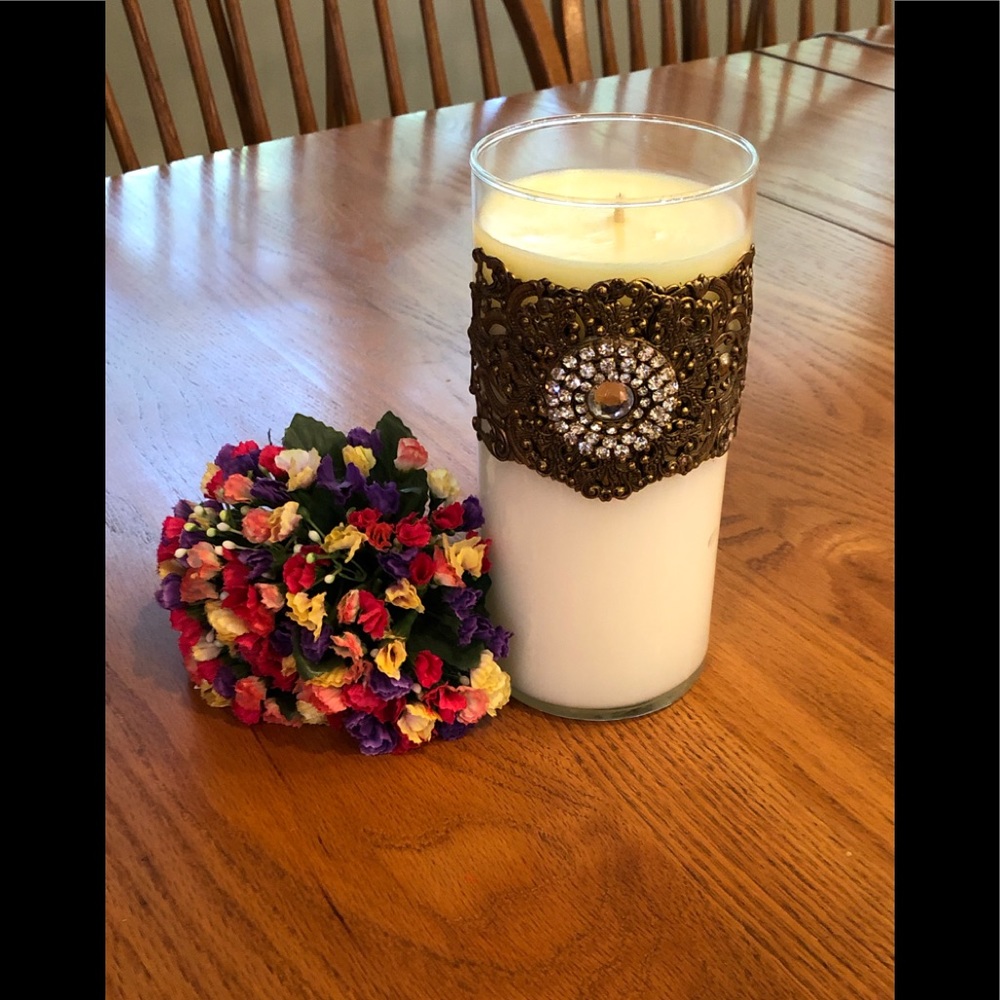 Rhinestone antique brass Italian linen candle 🕯